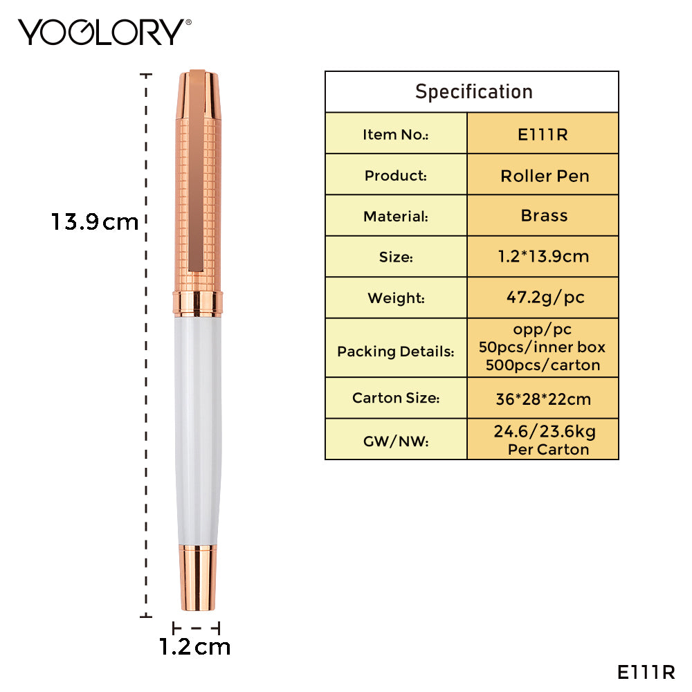 YOGLORY Carved Pattern Heavy Metal Ballpoint Pen with Rose Gold Trims in colors with Custom LOGO E111R