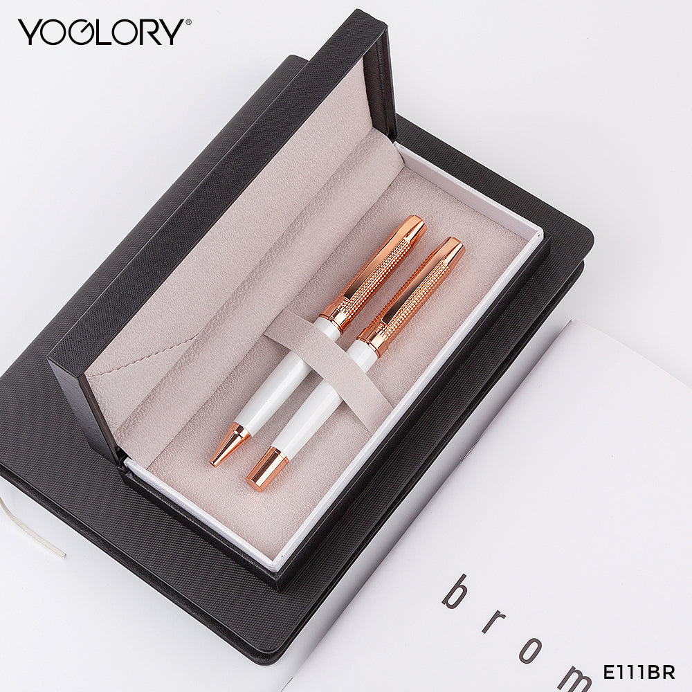 YOGLORY Carved Pattern Heavy Metal Ballpoint Pen with Rose Gold Trims in colors with Custom LOGO E111R
