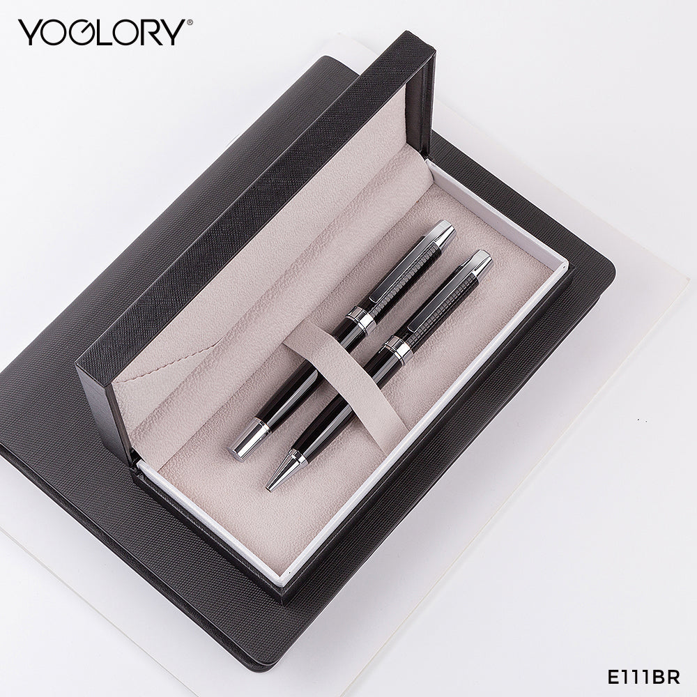 YOGLORY Carved Pattern Heavy Metal Ballpoint Pen with Rose Gold Trims in colors with Custom LOGO E111R