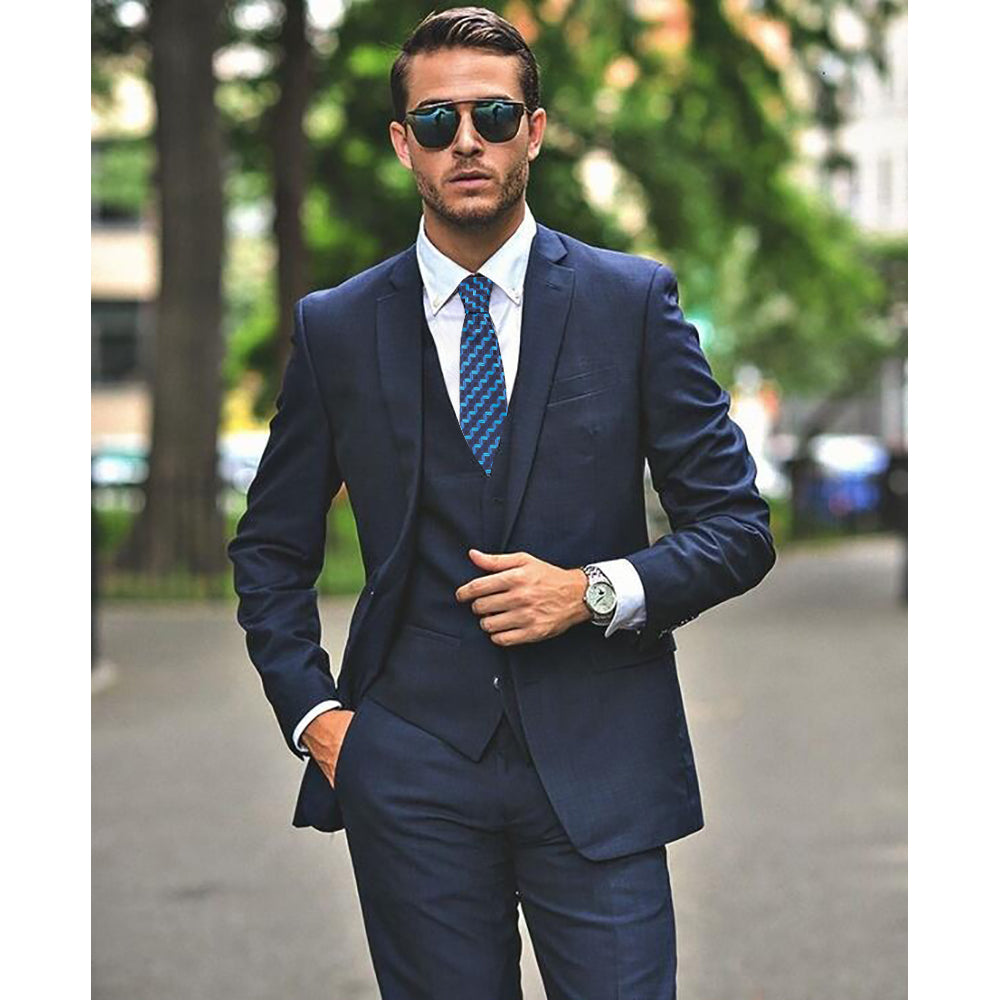 YOGLORY Exquisite Blue Wave Line Tie Cufflinks Metal Roller Ball Pen with Box Nice Gift for Men T111