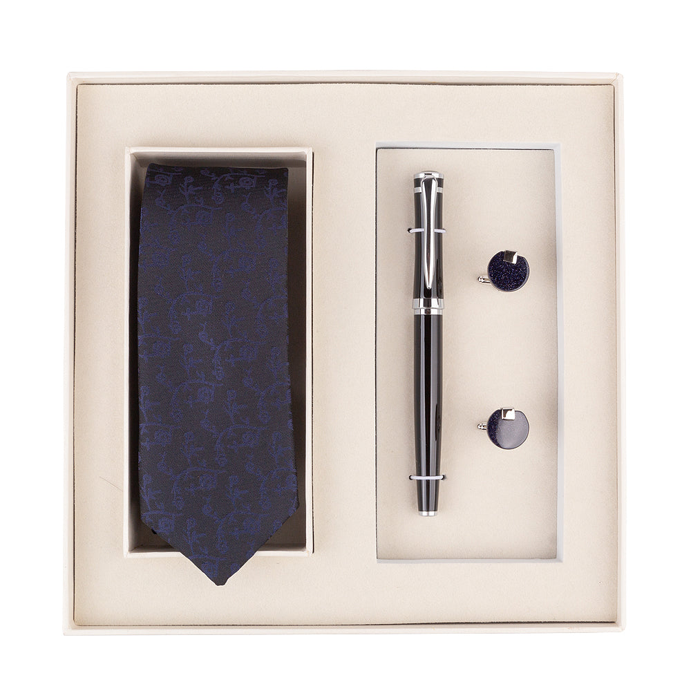 YOGLORY Exquisite Black Color Necktie Shell Cufflinks Metal Roller Ball Pen with Box Nice Gift for Men T204