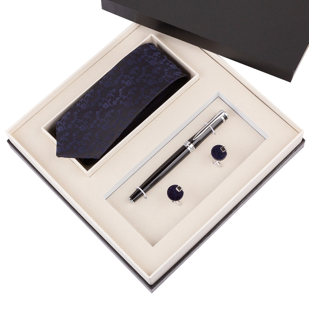 YOGLORY Exquisite Black Color Necktie Shell Cufflinks Metal Roller Ball Pen with Box Nice Gift for Men T204