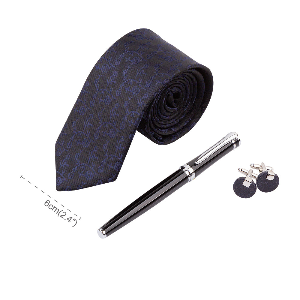 YOGLORY Exquisite Black Color Necktie Shell Cufflinks Metal Roller Ball Pen with Box Nice Gift for Men T204