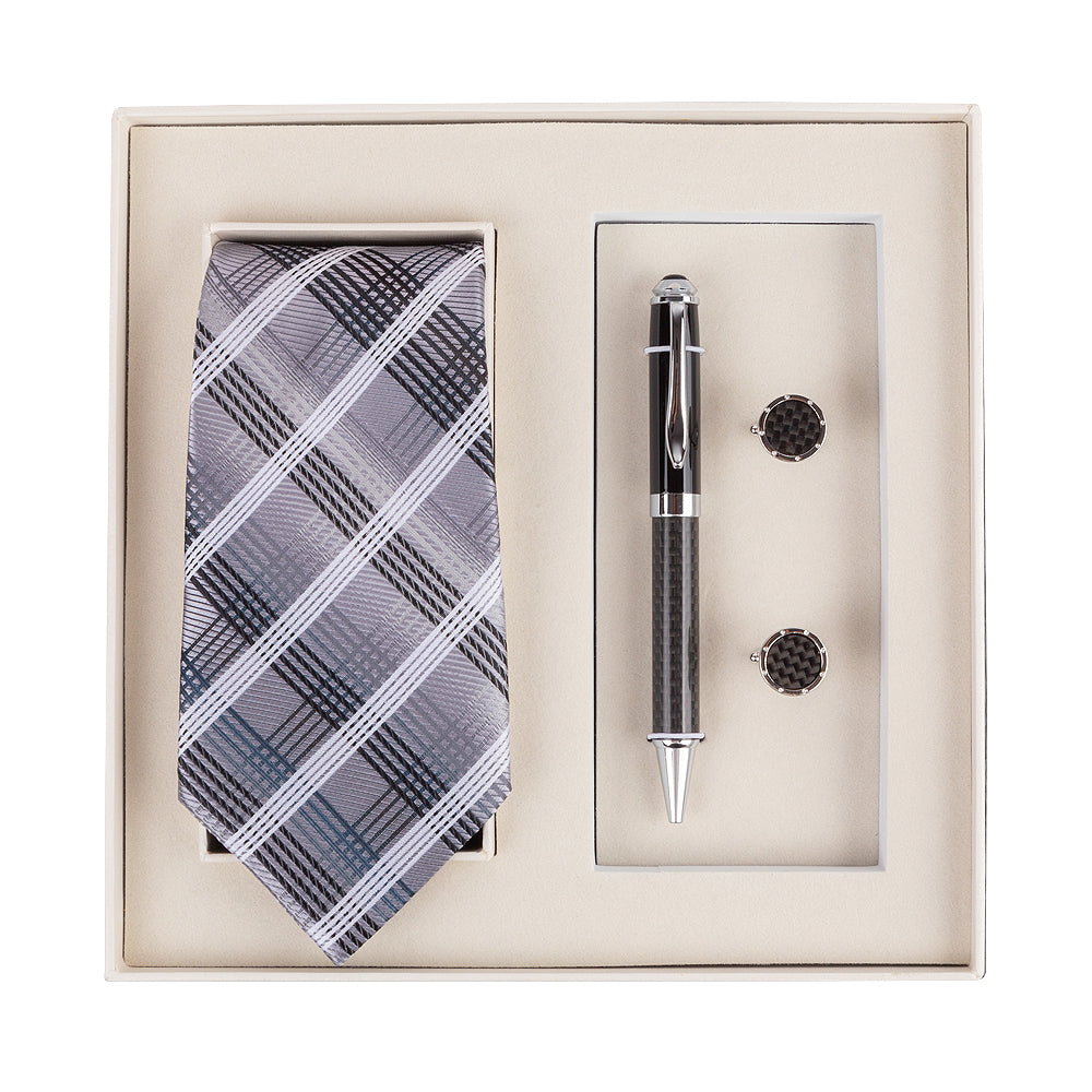 YOGLORY Exquisite Black Color Necktie Cufflinks Metal Roller Ball Pen with Box Nice Gift for Men T206