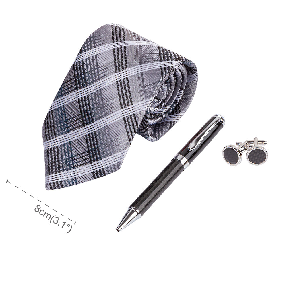 YOGLORY Exquisite Black Color Necktie Cufflinks Metal Roller Ball Pen with Box Nice Gift for Men T206