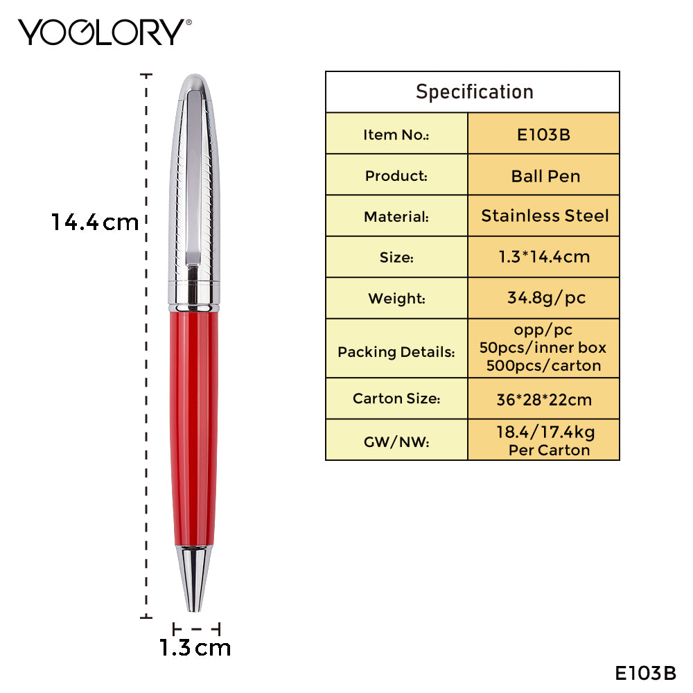 YOGLORY Heavy Metal Ball Point Pen with Customized LOGO in colors as Gift for Customers E103