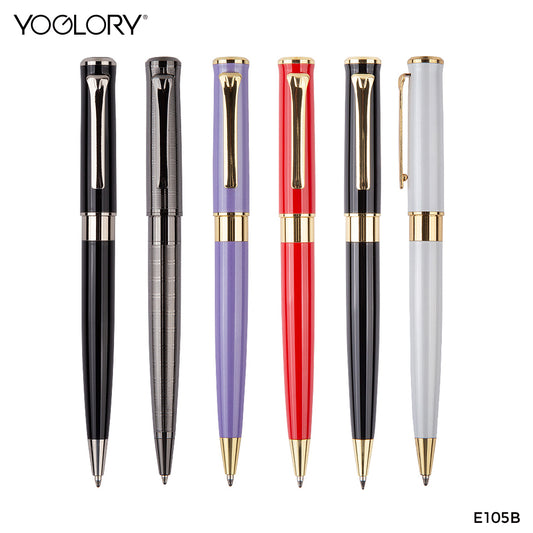 YOGLORY Elegant Metal Ball Point Pen with Golden Trims in colors as Gift for Customers LASER Brand LOGO E105B