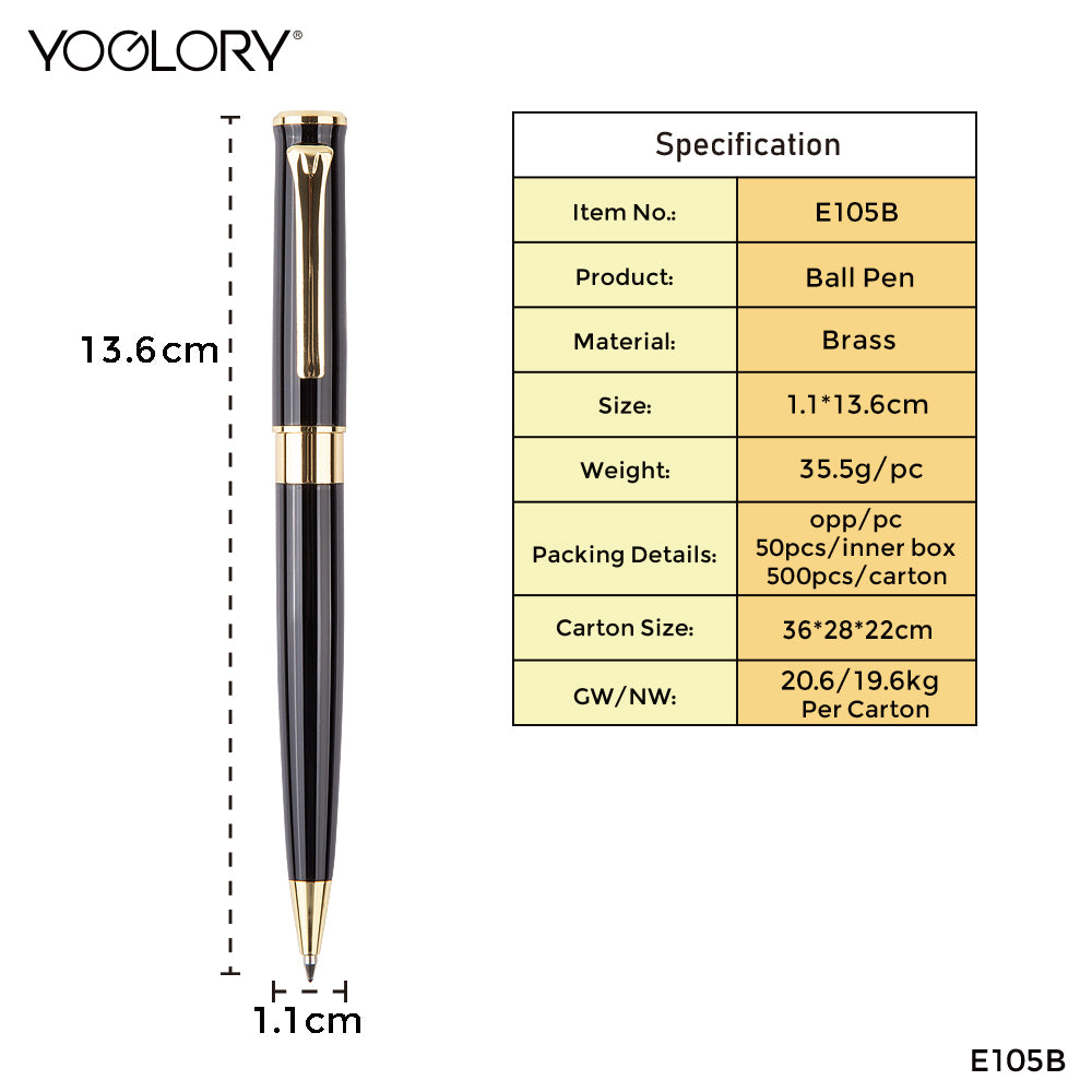 YOGLORY Elegant Metal Ball Point Pen with Golden Trims in colors as Gift for Customers LASER Brand LOGO E105B