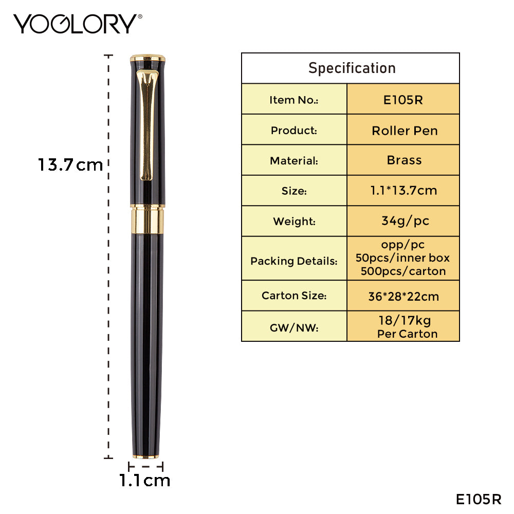 YOGLORY Elegant Metal Roller Ball Pen with Golden Trims in colors as Gift for Customers and Custom LOGO E105R