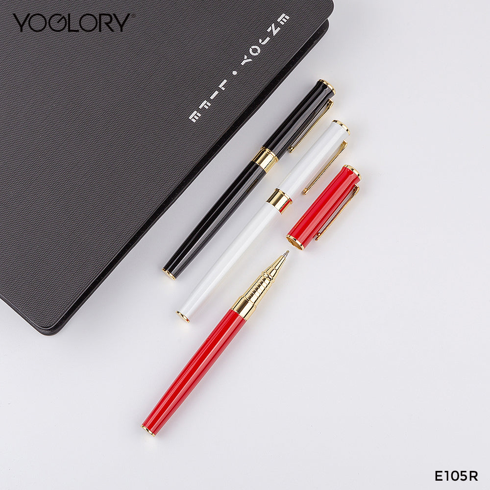 YOGLORY Elegant Metal Roller Ball Pen with Golden Trims in colors as Gift for Customers and Custom LOGO E105R