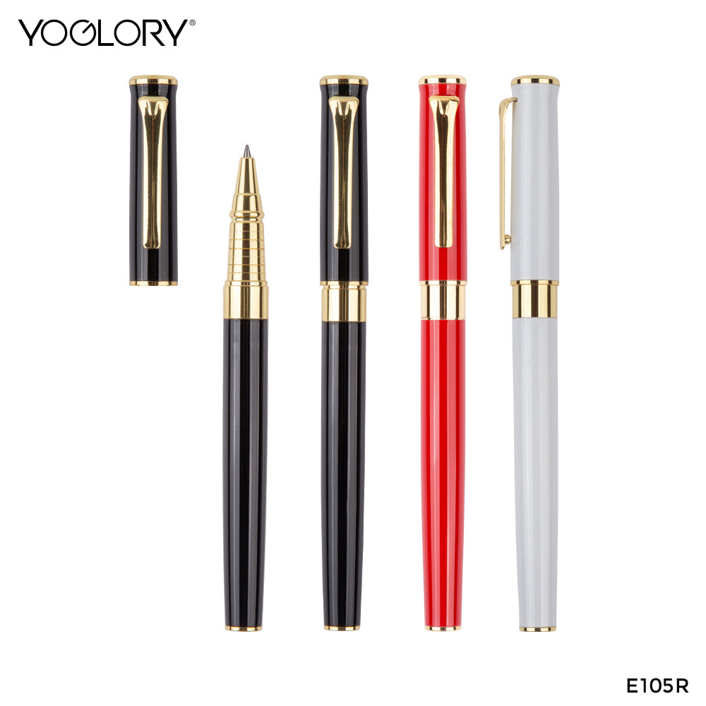 YOGLORY Elegant Metal Roller Ball Pen with Golden Trims in colors as Gift for Customers and Custom LOGO E105R