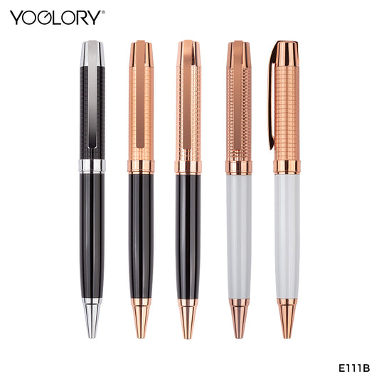 YOGLORY Carved Pattern Heavy Metal Ballpoint Pen with Rose Gold Trims in colors with Custom LOGO E111B