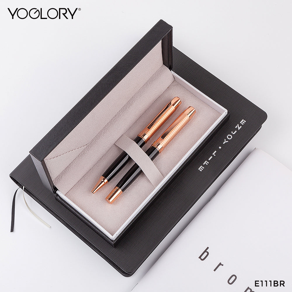 YOGLORY Carved Pattern Heavy Metal Ballpoint Pen with Rose Gold Trims in colors with Custom LOGO E111B