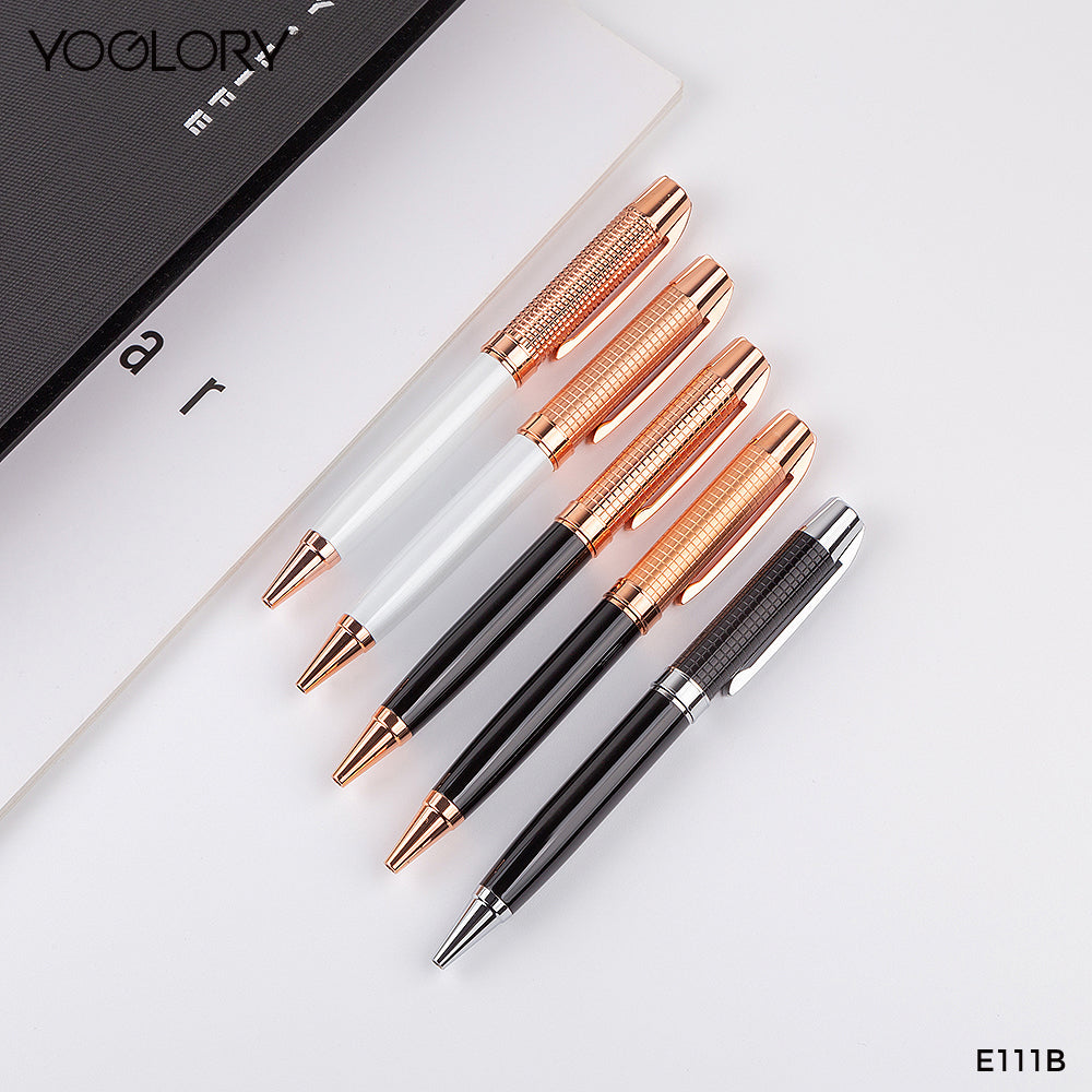 YOGLORY Carved Pattern Heavy Metal Ballpoint Pen with Rose Gold Trims in colors with Custom LOGO E111B