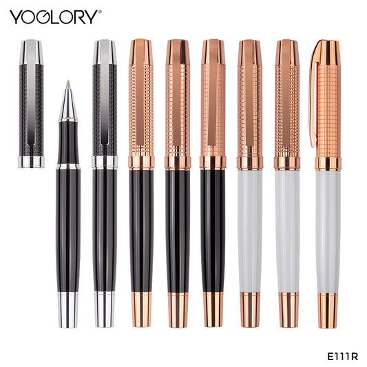 YOGLORY Carved Pattern Heavy Metal Ballpoint Pen with Rose Gold Trims in colors with Custom LOGO E111R