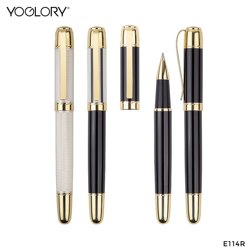 YOGLORY Classic Heavy Metal Roller Ball Pen with Customized LOGO with Golden parts VIP Gift for Customers E114