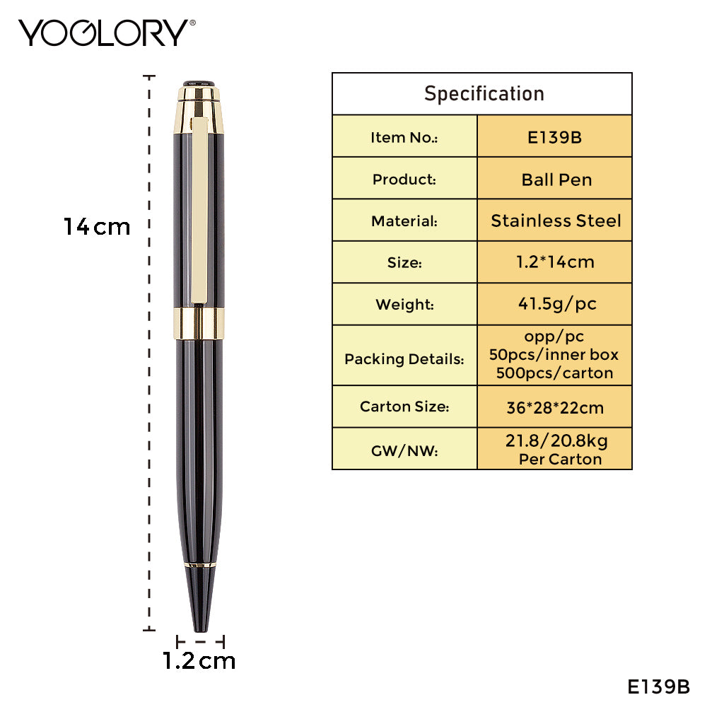 YOGLORY Golden Trims Metal Ballpoint Pen in colors accpet Personalised LOGO as Special Gifts for Customers/Clients/Employees E139