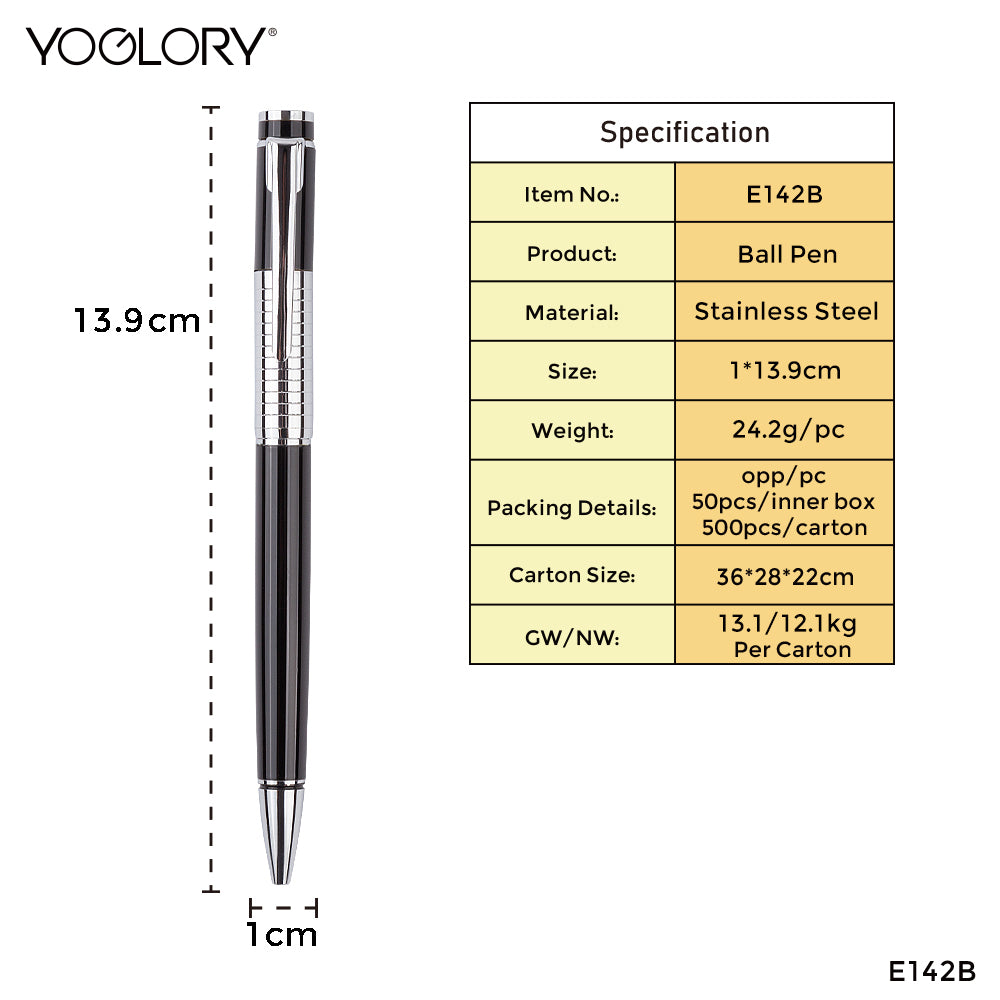 YOGLORY Slim Branded Metal Ball Pen in colors accpet Personalised LOGO as Promotioal Items for Customers/Clients/Employees E142