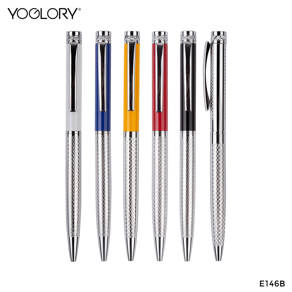 YOGLORY Slim Handmade Knurled Craft Metal Ball Pen in colors accpet Personalised LOGO as Promotioal Items for Customers/Clients/Employees E146B