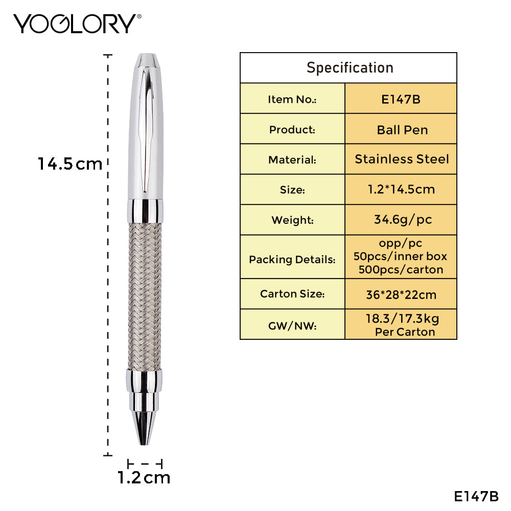 YOGLORY Unique Heavy Branded Stainless Steel Stripe Ball Pen accpet Personalised LOGO as Gifts for Customers/Clients/Employees E147