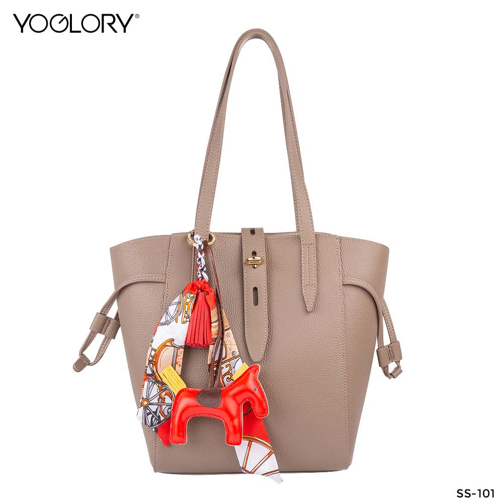 YOGLORY 100% Mulberry Silk Square Scarf with Diamond PU Horse Bag Charm in Box with Customized logo Nice Gift for Lady SS101