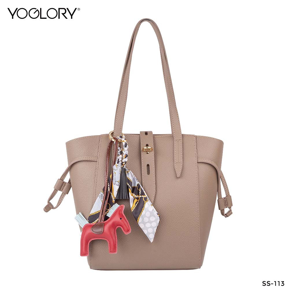 YOGLORY 100% Mulberry Silk Square Scarf with Diamond PU Horse Bag Charm in Box with Customized logo Nice Gift for Lady SS113