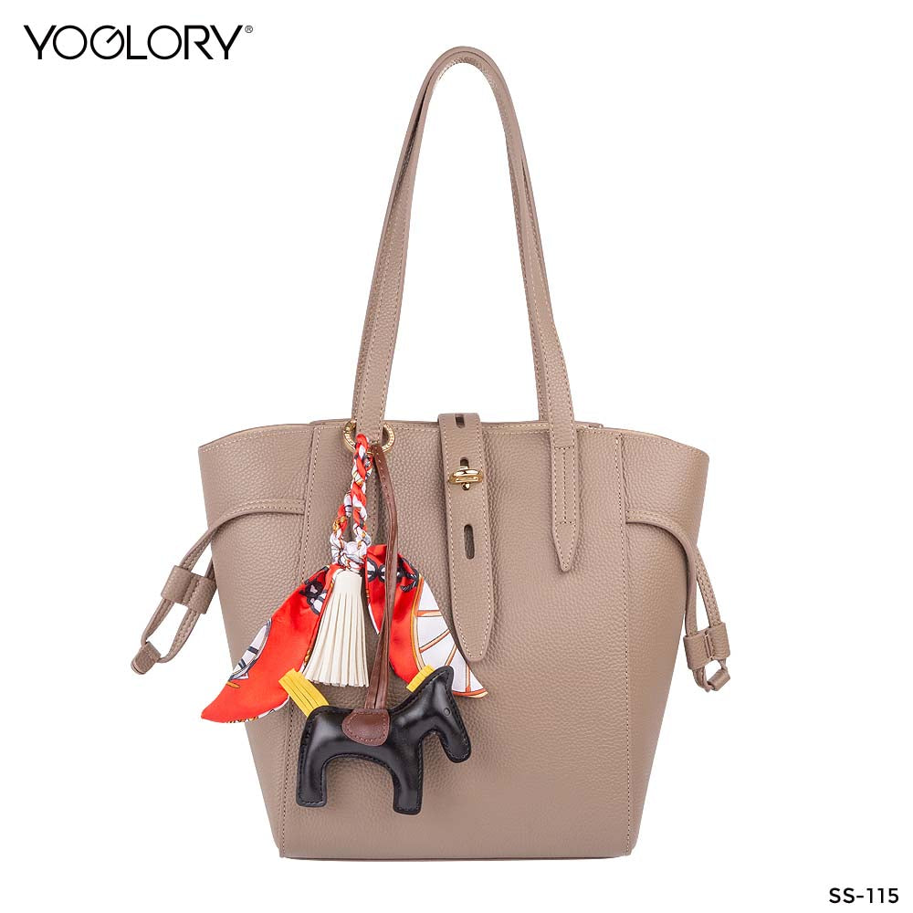 YOGLORY 100% Mulberry Black Silk Scarf with Diamond PU Horse Bag Charm in Box with Customized logo Nice Gift for Lady SS115