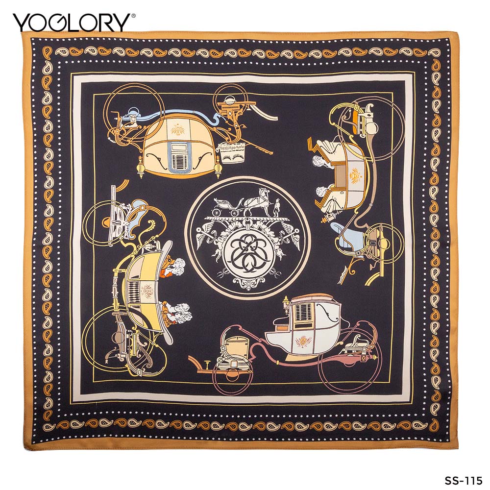 YOGLORY 100% Mulberry Black Silk Scarf with Diamond PU Horse Bag Charm in Box with Customized logo Nice Gift for Lady SS115