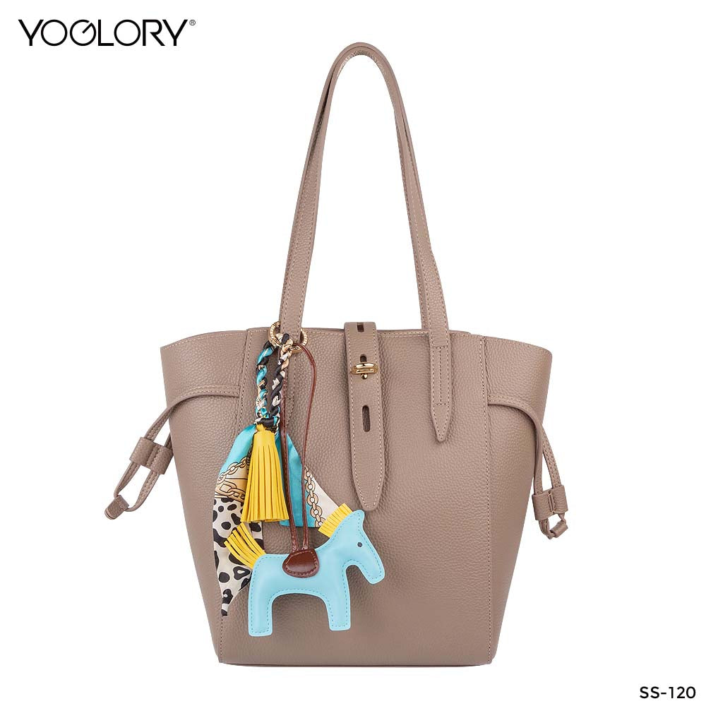 YOGLORY 100% Baby Blue Silk Scarf with Diamond PU Horse Bag Charm in Box with Customized logo Nice Gift for Lady SS120