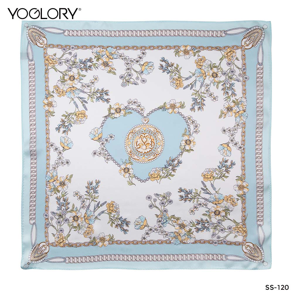 YOGLORY 100% Baby Blue Silk Scarf with Diamond PU Horse Bag Charm in Box with Customized logo Nice Gift for Lady SS120