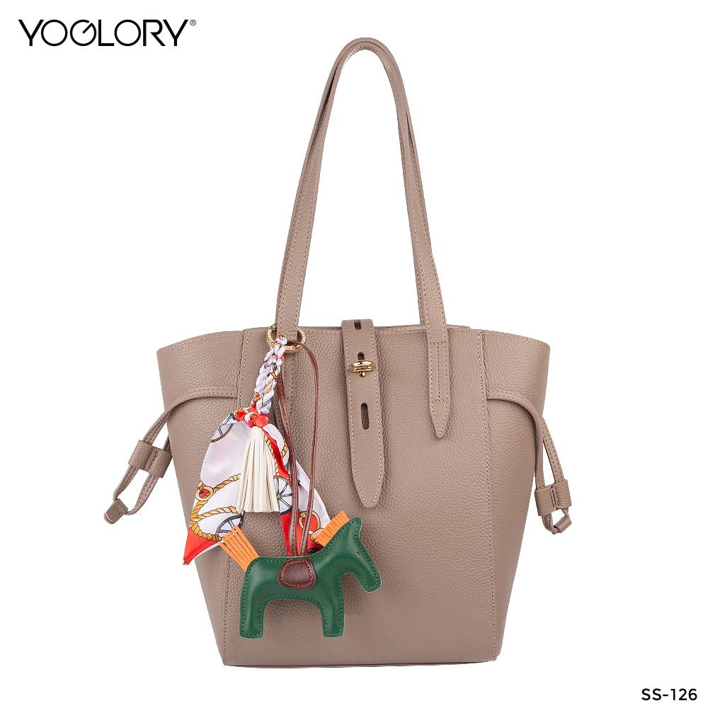 YOGLORY 100% Green Silk Scarf with Diamond PU Horse Bag Charm in Box with Customized logo Nice Gift for Lady SS126