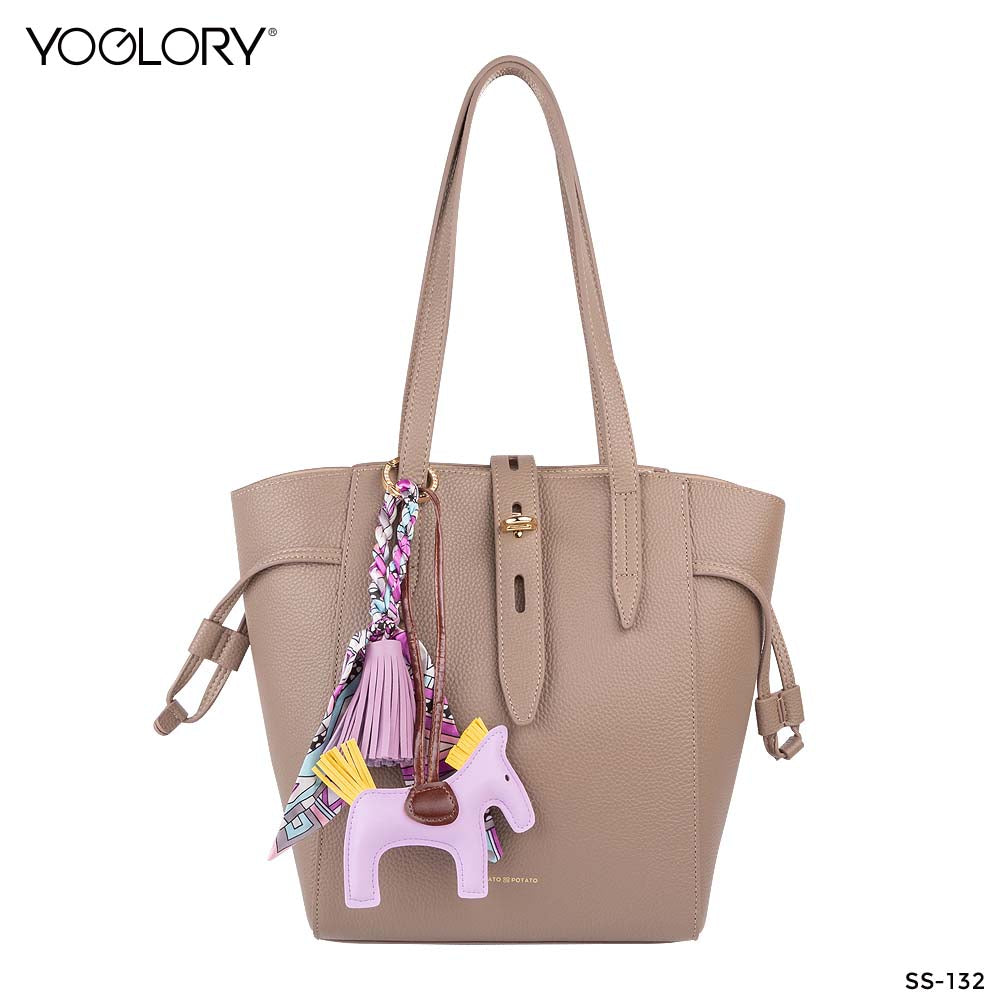 YOGLORY 100% Purple color Silk Scarf with Diamond PU Horse Bag Charm in Box with Customized logo Nice Gift for Lady SS132