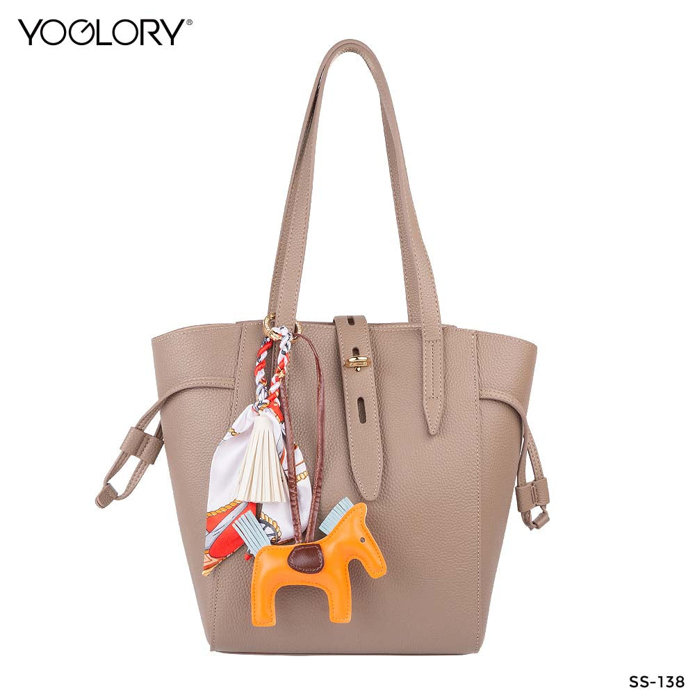 YOGLORY 100% Orange color Silk Scarf with Diamond PU Horse Bag Charm in Box with Customized logo Nice Gift for Lady SS138