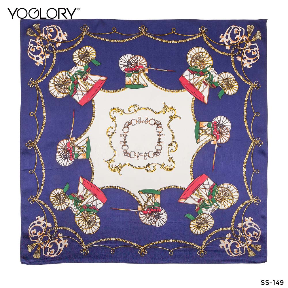 YOGLORY 100% Navy Blue color Silk Scarf with Diamond PU Horse Bag Charm in Box with Customized logo Nice Gift for Lady SS149