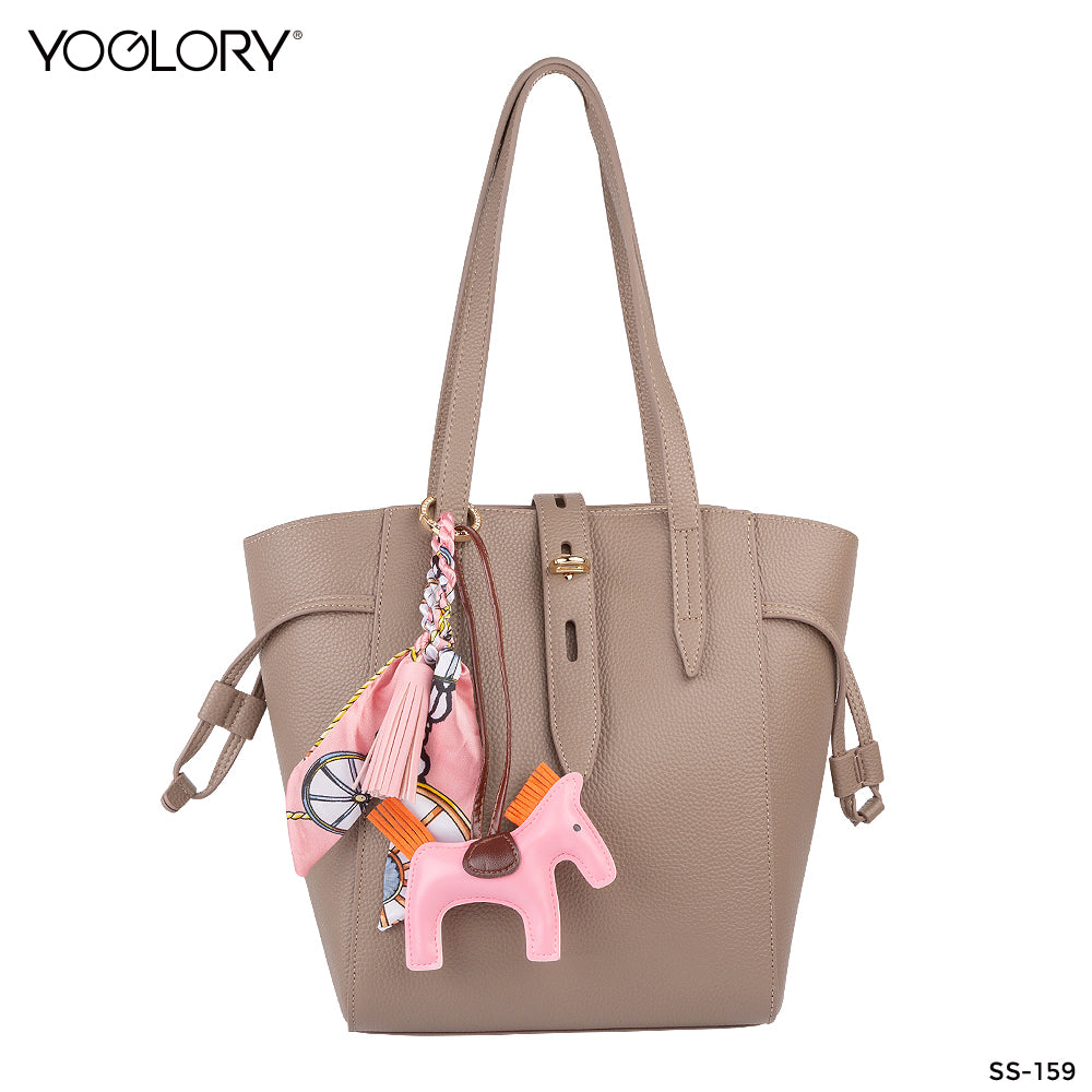 YOGLORY 100% Pink color Silk Scarf with Diamond PU Horse Bag Charm in Box with Customized logo Nice Gift for Lady SS159