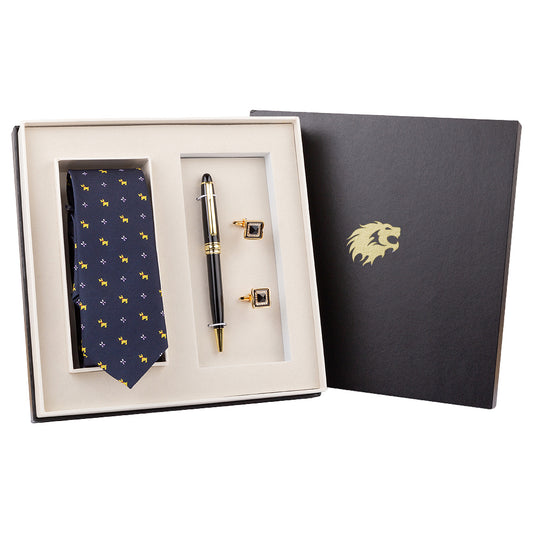 YOGLORY Exquisite Black Golden Color Tie Cufflinks Metal Ball Pen with Box Nice Gift for Men T106