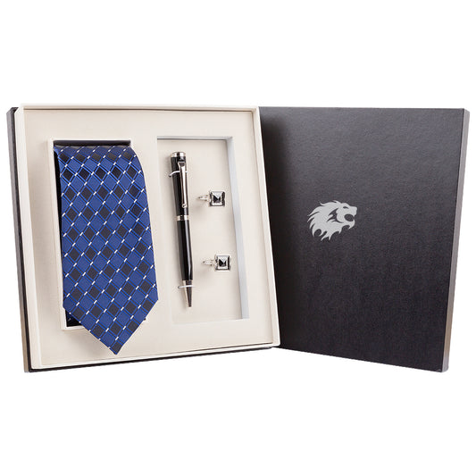 YOGLORY Exquisite Blue & Black Color Necktie Cufflinks Metal Roller Ball Pen with Box Nice Gift for Men T109