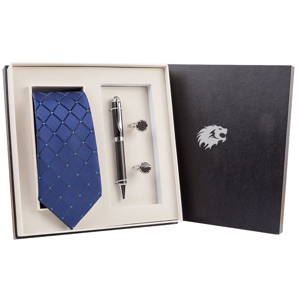 YOGLORY Exquisite Blue Color Cufflinks Necktie Metal Roller Ball Pen with Box Nice Gift for Men T112