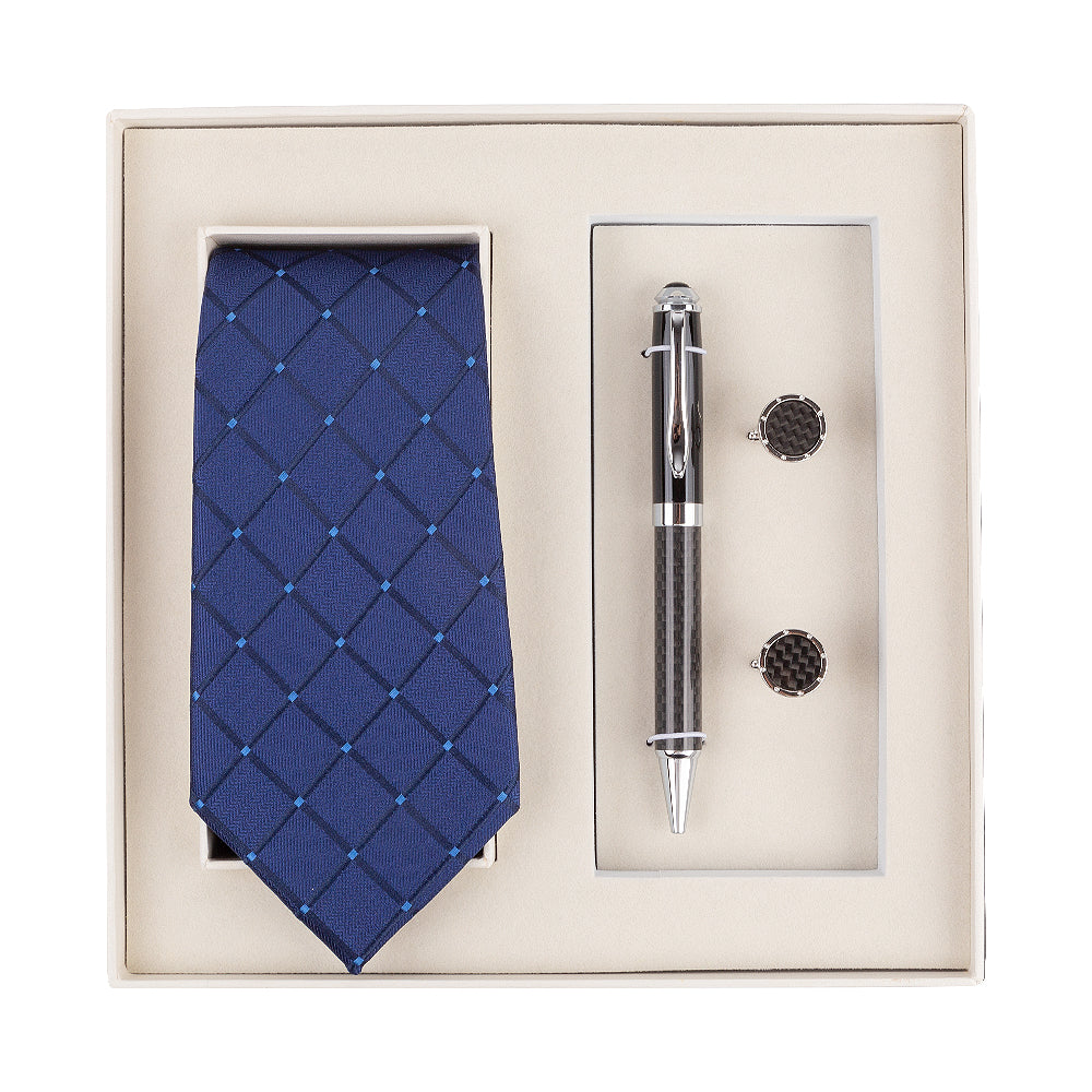 YOGLORY Exquisite Blue Color Cufflinks Necktie Metal Roller Ball Pen with Box Nice Gift for Men T112