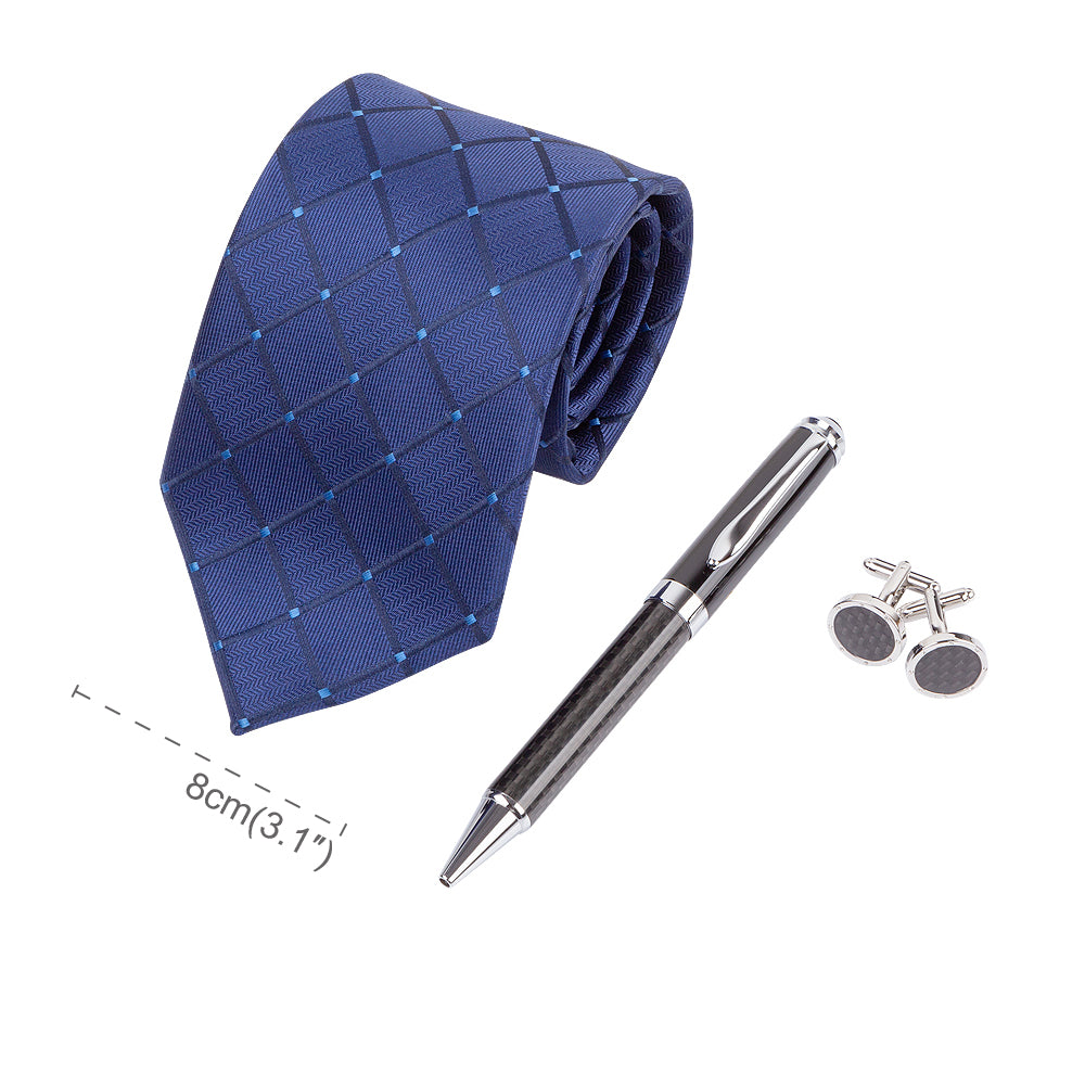 YOGLORY Exquisite Blue Color Cufflinks Necktie Metal Roller Ball Pen with Box Nice Gift for Men T112