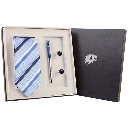 YOGLORY Exquisite Blue White Necktie Cufflinks Metal Roller Ball Pen with Box Nice Gift for Men T115