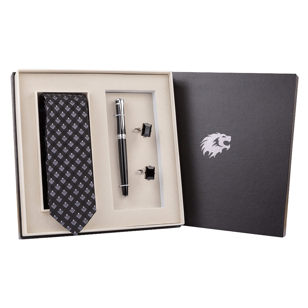 YOGLORY Exquisite Black Color Necktie Cufflinks Metal Roller Ball Pen with Box Nice Gift for Men T201