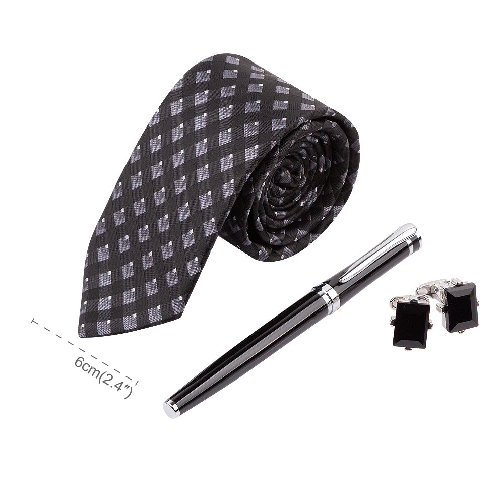 YOGLORY Exquisite Black Color Necktie Cufflinks Metal Roller Ball Pen with Box Nice Gift for Men T201