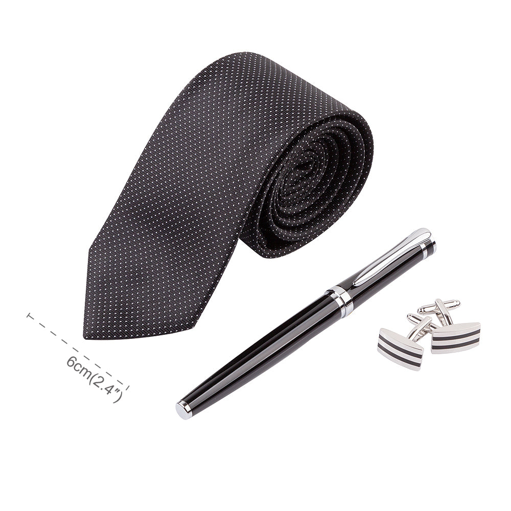 YOGLORY Exquisite Black Color Necktie Cufflinks Metal Roller Ball Pen with Box Nice Gift for Men T202