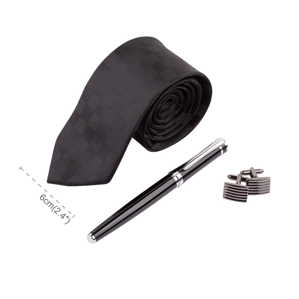 YOGLORY Exquisite Black Color Necktie Cufflinks Metal Roller Ball Pen with Box Nice Gift for Men T203