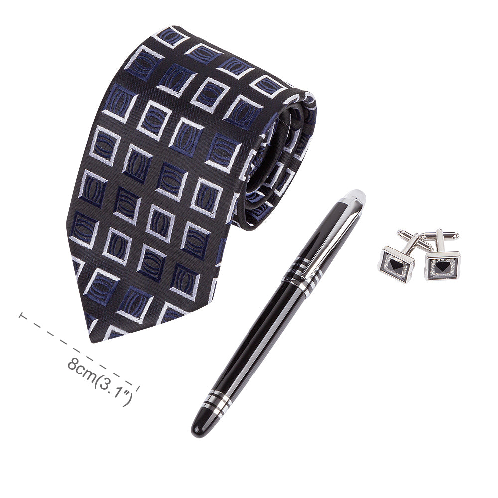 YOGLORY Exquisite Black Color Necktie Cufflinks Metal Roller Ball Pen with Box Nice Gift for Men T207