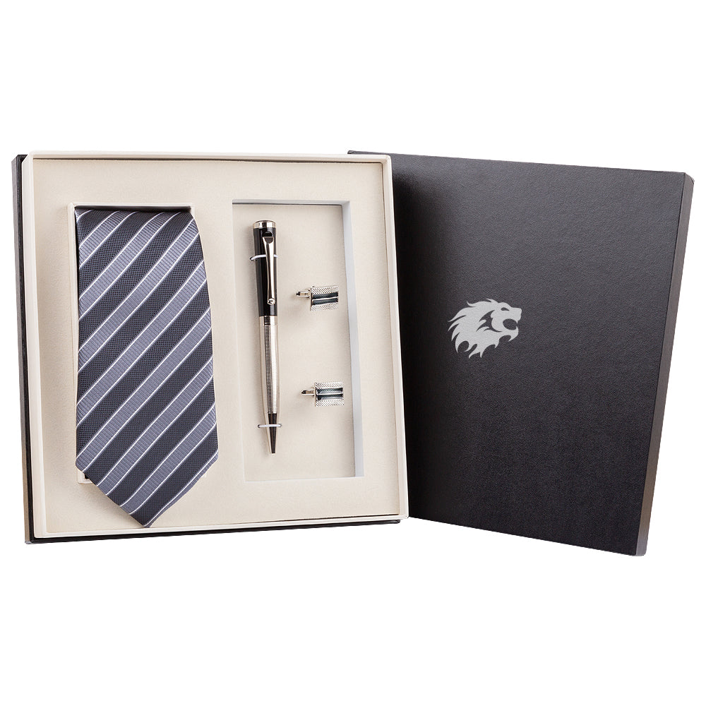 YOGLORY Exquisite Black Color Necktie Cufflinks Metal Roller Ball Pen with Box Nice Gift for Men T208