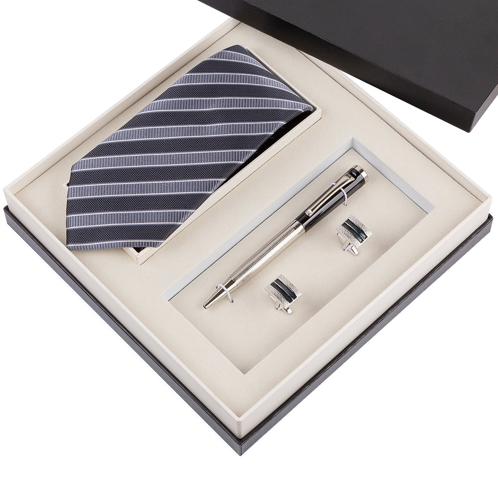 YOGLORY Exquisite Black Color Necktie Cufflinks Metal Roller Ball Pen with Box Nice Gift for Men T208