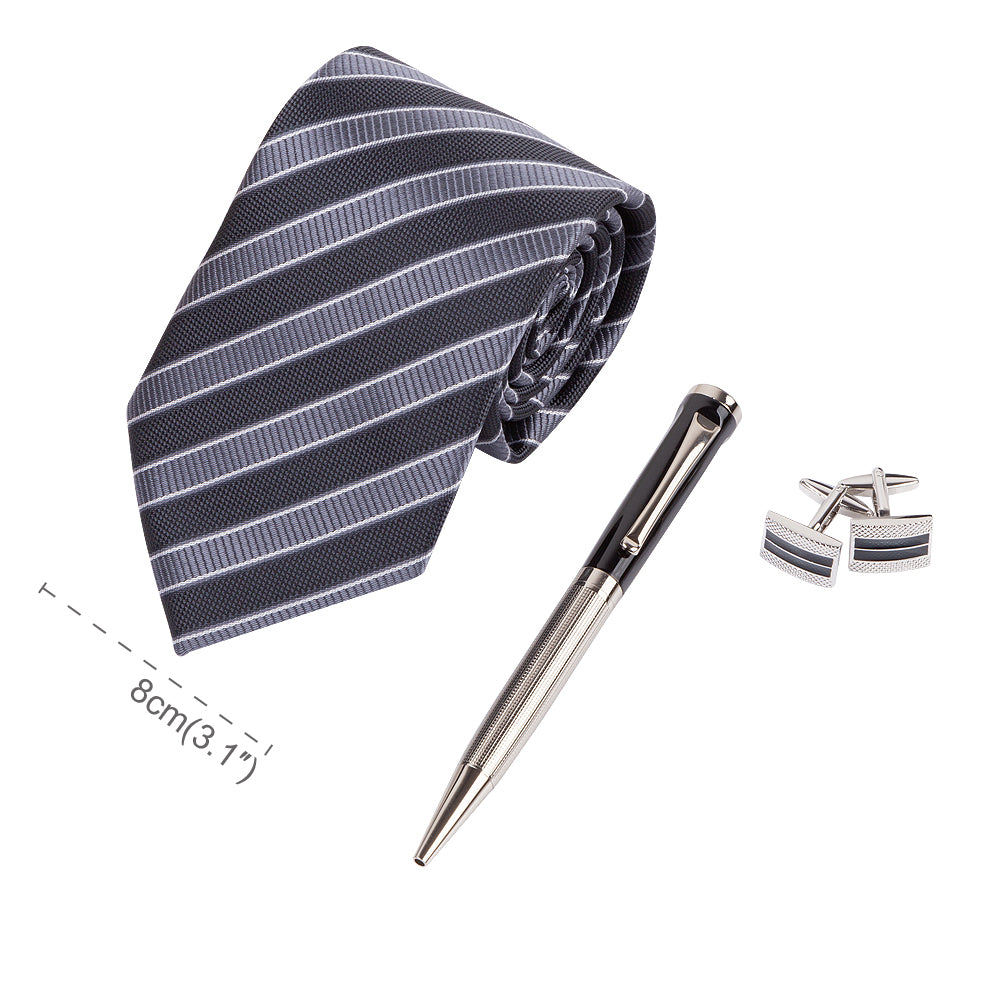 YOGLORY Exquisite Black Color Necktie Cufflinks Metal Roller Ball Pen with Box Nice Gift for Men T208