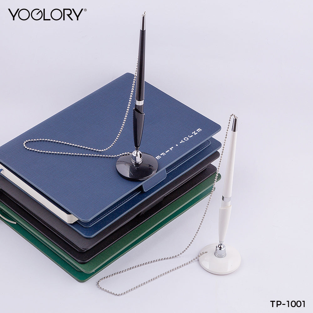 YOGLORY Pratical Metal Base Plastic Table Pen with Metal Chain in colors For Bank School Hotel Hospital Reception with Custom logo TP1001